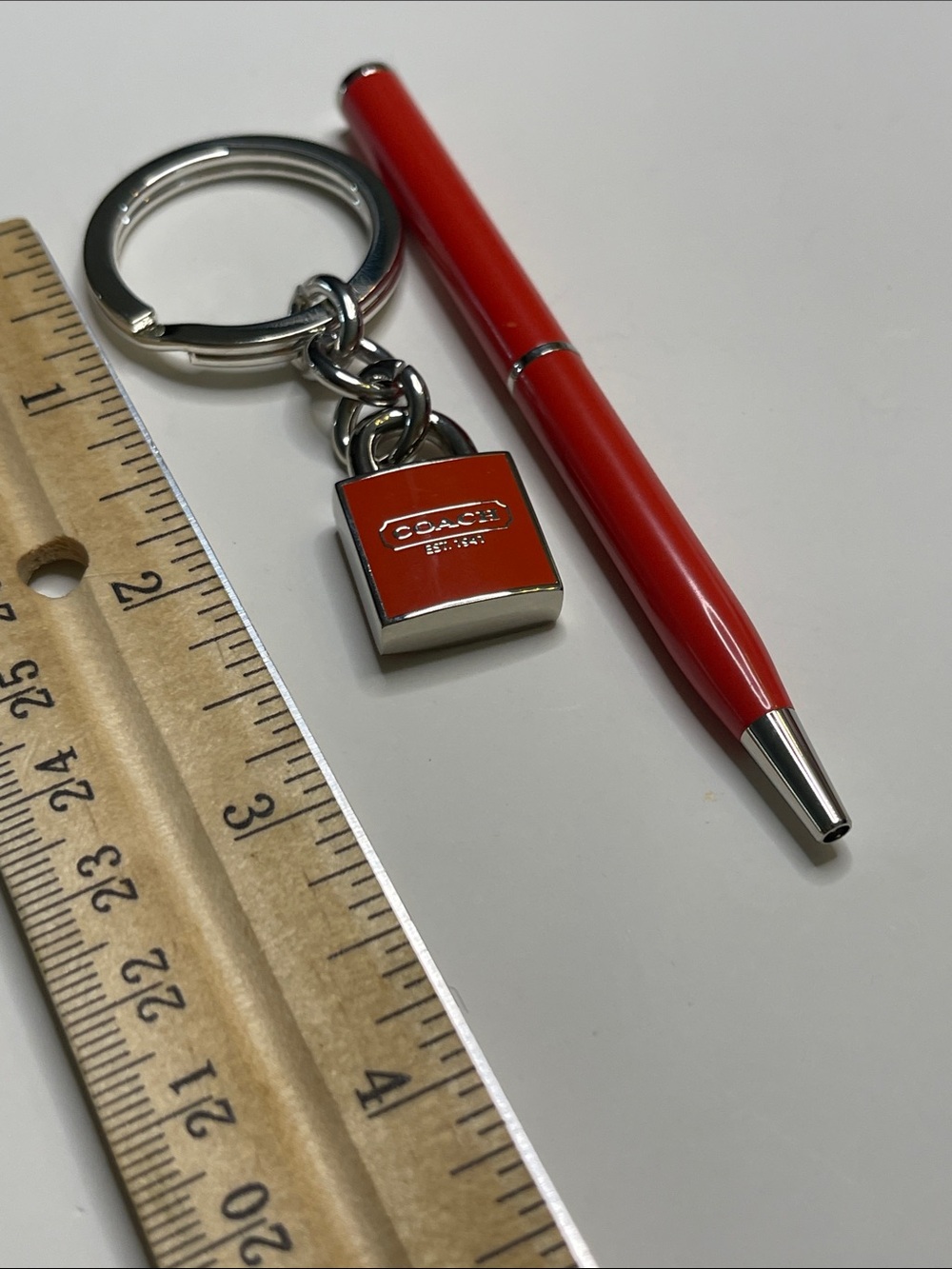 Coach Orange Enamel Padlock Keyring and Coach Pen - Picture 3 of 6